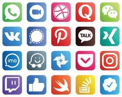 20 elegantes íconos de redes sociales como imo. charla kakao. wechat iconos de pinterest y messenger. totalmente personalizable y de alta calidad vector