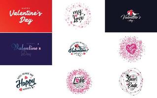 Vector illustration of a heart-shaped wreath with Happy Valentine's Day text