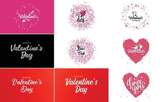 Happy Valentine's Day typography design with a watercolor texture and a heart-shaped wreath vector