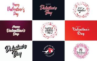 Happy Valentine's Day typography design with a watercolor texture and a heart-shaped wreath vector