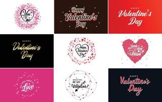 Happy Valentine's Day typography design with a heart-shaped balloon and a gradient color scheme vector