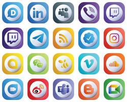 20 lindos íconos de marcas de redes sociales en degradado 3D como Google Allo. meta. telegrama. iconos de instagram y alimentación. personalizable y elegante vector