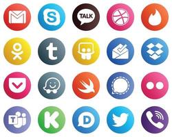 20 íconos de redes sociales de alta resolución como Mesenger. rápido. odnoklassniki. iconos de waze y dropbox. alta calidad y creativo vector