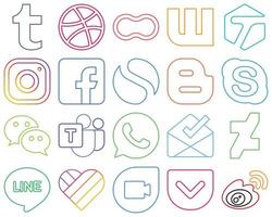 20 Professional and high-quality Colourful Outline Social Media Icons such as chat. blog. meta and blogger Unique and high-resolution vector