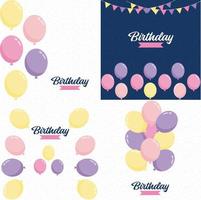 Happy Birthday text with a chalkboard-style background and hand-drawn elements such as streamers and balloons. vector