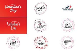 Vector illustration of a heart-shaped wreath with Happy Valentine's Day text