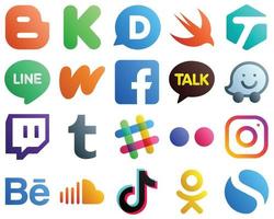 Gradient Social Media Icon Set 20 icons such as spotify. twitch. wattpad and waze icons. Elegant and high resolution vector