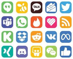 20 íconos simples de redes sociales como vk. buzón. whatsapp iconos de financiación y alimentación. colección de iconos degradados vector