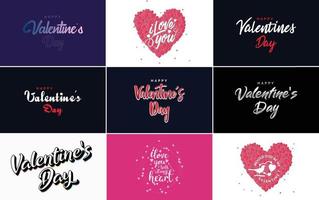 Happy Valentine's Day greeting card template with a floral theme and a pink color scheme vector