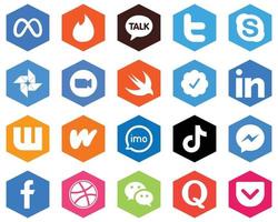 Hexagon Flat Color White Icon Set wattpad. linkedin. google photo and twitter verified badge 20 Minimalistic Icons vector