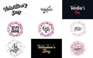 Happy Valentine's Day typography design with a heart-shaped wreath and a gradient color scheme vector