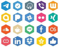 Hexagon Flat Color White Icon Set music. soundcloud. wattpad. xing and flickr 20 Professional Icons vector