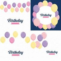 Happy Birthday design with a pastel color scheme and a hand-drawn cake illustration vector