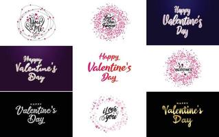 Happy Valentine's Day greeting card template with a floral theme and a pink color scheme vector