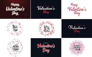 Happy Valentine's Day typography design with a heart-shaped balloon and a gradient color scheme vector