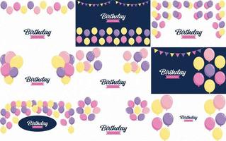 Happy Birthday in a playful. cartoon font with a background of presents and party favors vector