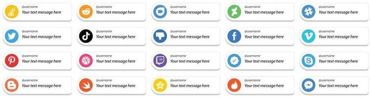 20 estilo de tarjeta minimalista sígueme íconos de redes sociales con mensaje personalizable como facebook. disgusto. iconos de twitter y video. editable y de alta resolución vector