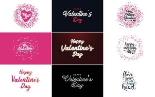 Happy Valentine's Day greeting card template with a floral theme and a pink color scheme vector