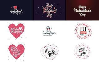 Happy Valentine's Day typography design with a heart-shaped balloon and a gradient color scheme vector