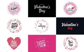 Happy Valentine's Day greeting card template with a floral theme and a pink color scheme vector