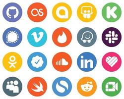 Flat Circle White Icon Collection sound. twitter verified badge. odnoklassniki and waze 20 Editable Icons vector