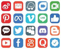 20 íconos profesionales de redes sociales como line. vimeo dúo de google. iconos de facebook y pinterest. paquete de iconos degradados vector