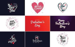 Happy Valentine's Day typography design with a watercolor texture and a heart-shaped wreath vector