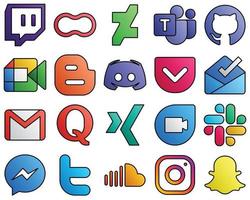 20 Innovative icons pocket. text. google meet. message and blog Filled Line Style Social Media Icons vector