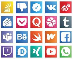 20 íconos de redes sociales para tus diseños como tumblr. pregunta. Weibo. iconos de quora y bandeja de entrada. moderno y minimalista vector