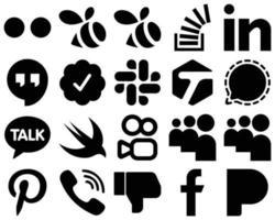 20 conjunto de iconos de redes sociales de glifo negro de alta calidad, como Swift. profesional. mesenger e iconos etiquetados. editable y de alta resolución vector