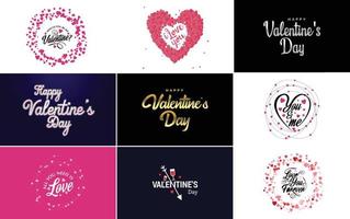 Happy Valentine's Day typography design with a heart-shaped balloon and a gradient color scheme vector