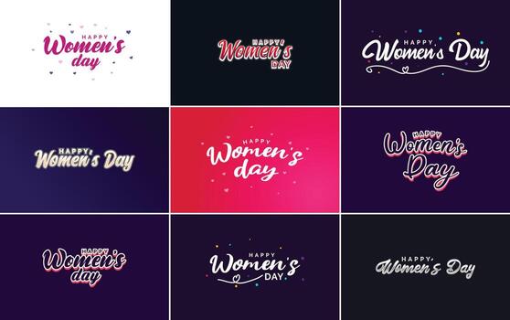 Happy Women's Day design with a realistic illustration of a bouquet of flowers and a banner reading March 8. featuring a gradient color scheme vector