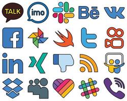 20 iconos de redes sociales llenos de línea de alta calidad establecidos como profesionales. kuaishou. Facebook. tweet y swift totalmente personalizables y minimalistas vector