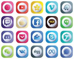 Cute 3D Gradient Social Media Brand Icons 20 pack such as google hangouts. waze and fb icons. High-Definition and Professional vector