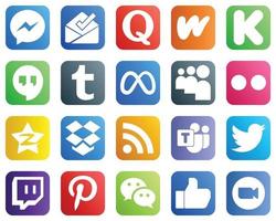 todo en un conjunto de iconos de redes sociales 20 iconos como qzone. Flickr pedal de arranque. iconos de myspace y meta. alta definición y único vector