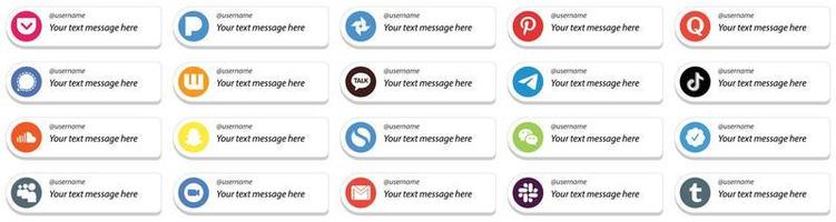 20 Follow Me Social Media Icons with Customizable Message such as china. douyin. tiktok and messenger icons. Creative and professional vector