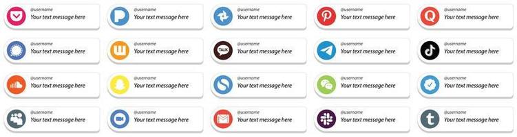 20 sígueme íconos de redes sociales con mensajes personalizables como china. douyin iconos de tiktok y messenger. creativo y profesional vector