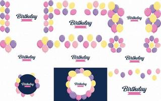 Happy Birthday text with a realistic balloon and vector illustration of a celebration balloon with a colorful flag background includes anniversary birthday light bokeh and glitter