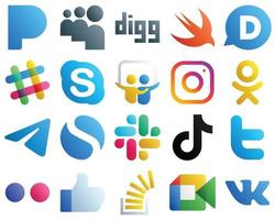 iconos degradados para las principales redes sociales 20 pack como slack. compartir diapositivas. iconos de messenger y odnoklassniki. totalmente personalizable y de alta calidad vector