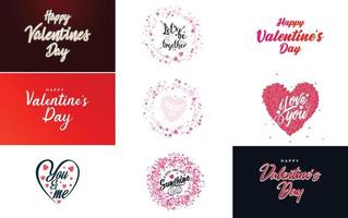 Hand-drawn black lettering Valentine's Day and pink hearts on white background vector illustration suitable for use in design of cards. banners. logos. flyers. labels. icons. badges. and stickers