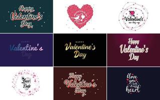 Happy Valentine's Day typography design with a heart-shaped balloon and a gradient color scheme vector