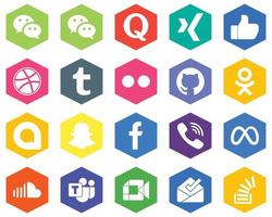 20 Versatile White Icons facebook. tumblr. snapchat and odnoklassniki Hexagon Flat Color Backgrounds vector