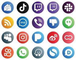 20 íconos esenciales de las redes sociales como la aversión. Rakuten. rss. iconos de viber y video. totalmente editable y profesional vector