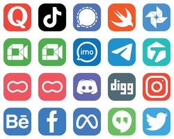 20 Minimalist Social Media Icons such as video. imo. mesenger and google meet icons. High Quality Gradient Icon Set vector