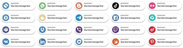paquete de 20 íconos de redes sociales sígueme personalizables, como íconos de telegramas y cafeína. alta calidad y minimalista vector