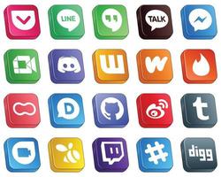 20 Modern Isometric 3D Social Media Icons such as tinder. wattpad. video. wattpad and text icons. Minimalist and customizable vector