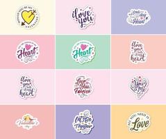 Saying I Love You with Valentine's Day Typography and Graphics Stickers vector