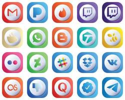 20 Cute 3D Gradient Professional Social Media Icons such as spotify. yahoo. flickr and tagged icons. High-Quality and Editable vector