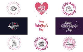 Happy Valentine's Day typography design with a heart-shaped wreath and a gradient color scheme vector