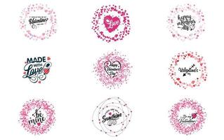 Pink October logo with hearts and calligraphy lettering isolated on white vector